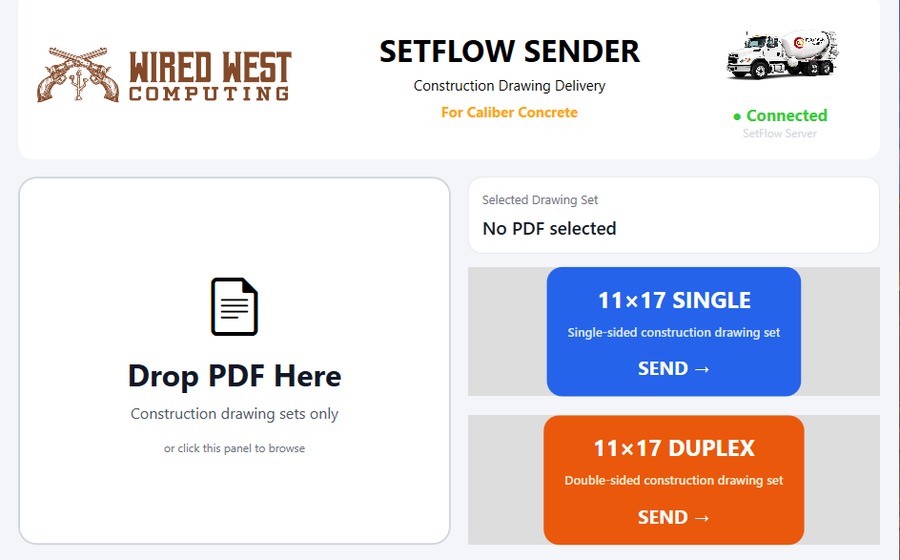 Thumbnail for the SetFlow Server Manager and SetFlow Sender construction drawing set manager project
